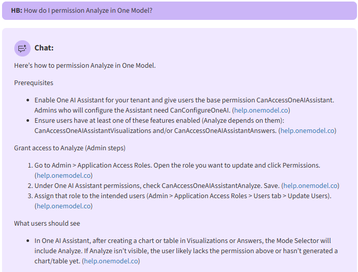 Chat One Model Help Center integration
